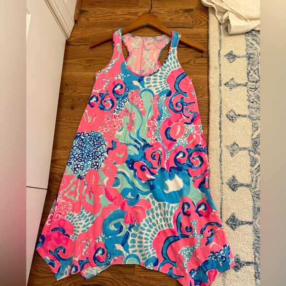 Lilly Pulitzer Melle Trapeze Dress XS Coral Reef I'm So Jelly with stains - Picture 1 of 13